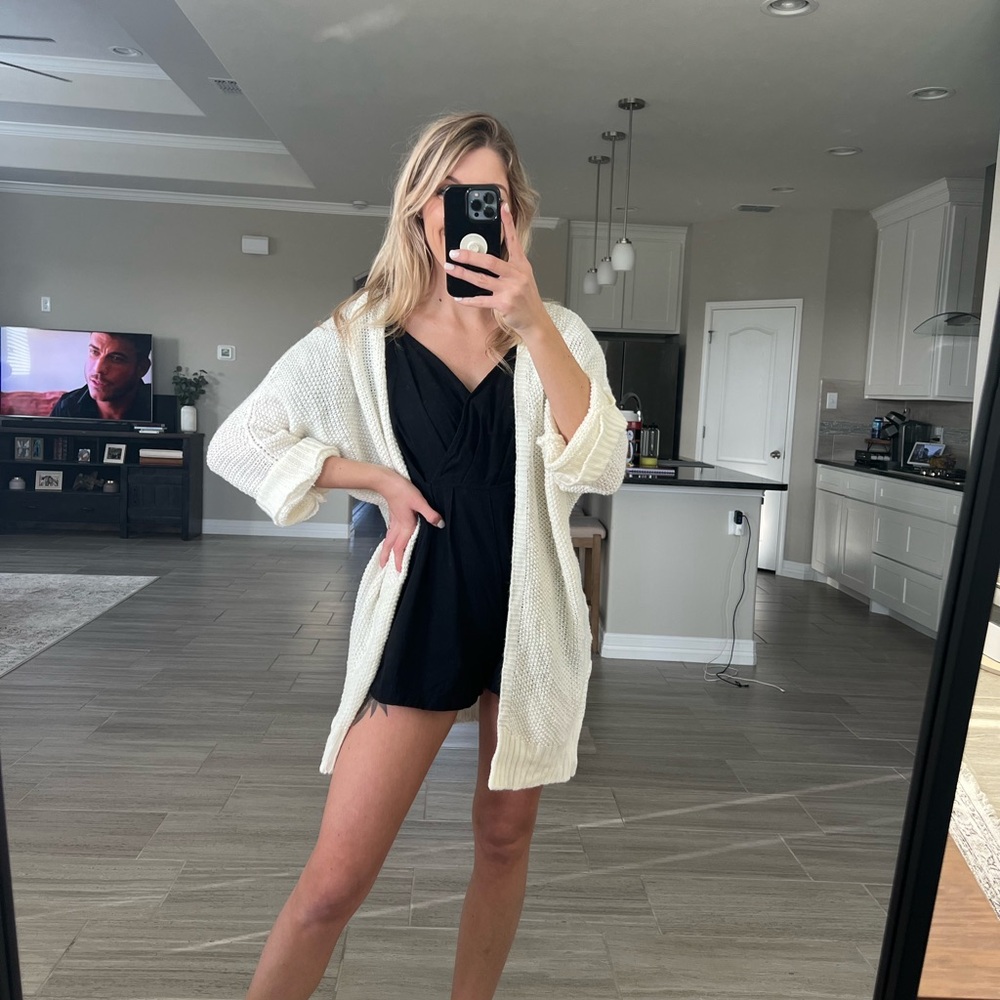 White Cream Open Knit Cardigan - Picture 3 of 5